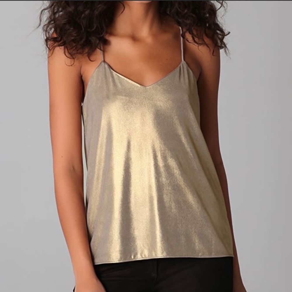 TIBI Top Womens size 4 Tan Metallic Spagheti Strap Festive Glam Y2K Blouse